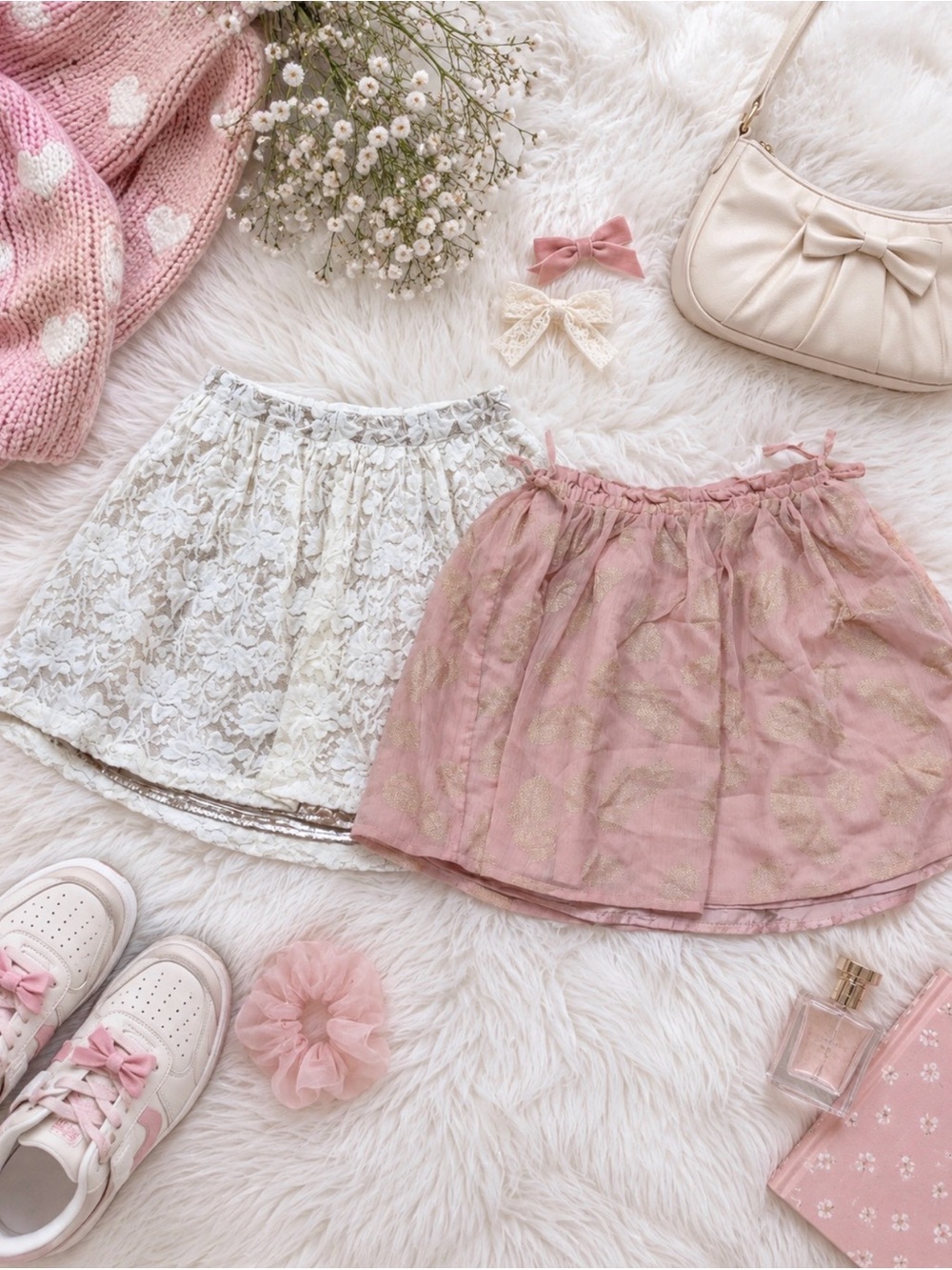 Pink and Cream Lace Layered Skirts